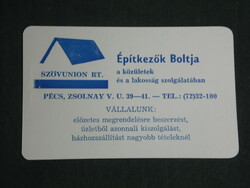 Kártyanaptár, Szövunion Építkezők boltja építőanyag kereskedés, Pécs, 1990,   (3)