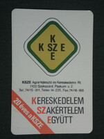 Kártyanaptár, 20 éves KSZE agrárfejlesztő kereskedelmi Rt., Szekszárd,1992,   (3)