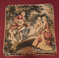 Decorative cushion cover with Gobelin pattern, French scene