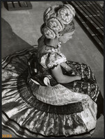 Larger size, photo art work by István Szendrő. Woman, in folk costume, strange headdress,