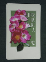 Kártyanaptár, Herbária gyógynövény forgalmi vállalat, Budapest, virág, 1992,   (3)