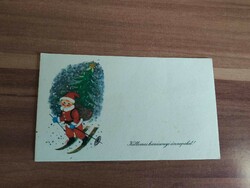 Old Christmas mini postcard, skiing Santa Claus, Santa Claus