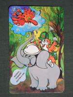 Card calendar, Hungarian fire brigade, graphic artist, advertising figure, fire elf, elephant, 1994, (3)