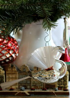 Antik belga üveg karácsonyfa dísz, ezüst páva, gyűjteményes darab