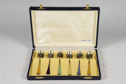 Silver enamel decorated coffee spoon set in gift box