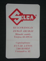 Kártyanaptár, Silca kulcsmásoló, Zengő áruház, Komló, 1992,   (3)