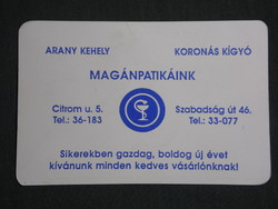 Card calendar, gold chalice, crowned snake pharmacy, Pécs, 1993, (3)