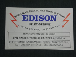 Kártyanaptár, Edison, Mizsei Zoltán szerszámgép üzlet, szerviz, Szeged, 1993,   (3)