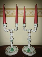 Pair of large Herend green Appony candle holders, 2 pcs
