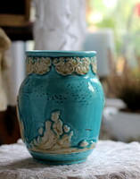 Schütz cilli antique  vase, in beautiful turquoise color, with oriental, chinaizing decor, rarity