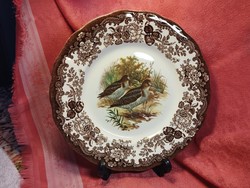 Royal Worcester, Palissy, gyönyörű angol porcelán nagy lapos kínáló tál, közepén erdei szalonkapár