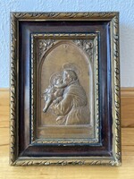 Bronz keretben Szent József és kis Jézus
