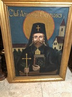 Pravoszláv szent atya festmény, olaj papiron, 60 x 40 cm-es.
