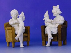 0I026 old herlena biscuit porcelain statue pair
