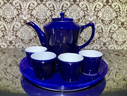 Retró kínai kávés mokkás porcelán szett - kék színű - 7 db-os