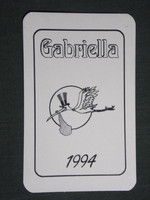 Kártyanaptár, trafik ajándék üzletek, ünnepi, Gabriella, grafikai rajzos, gólya, 1994,   (3)
