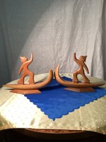 Pair of art deco wood carving boat figurines.