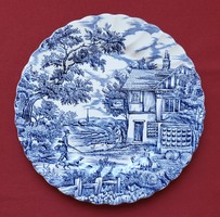 The hunter by myott English porcelain blue scene plate with hunting dog pattern