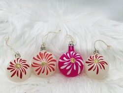 Retro glass Christmas tree decoration, 4 floral balls