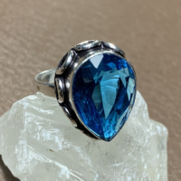India Jaipur ezüstözött gyűrű topáz szín kővel 6,5 méret (17 mm átmérő) keleti ezüstözött gyűrű