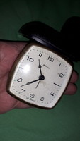 Old traveling compact blessing table clock with plastic case needs to be repaired according to the pictures