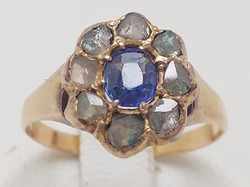 326T Victorian 14k 2.92G Dutch Rose Diamond 0.4Ct Blue Sapphire 0.4Ct Ring Mid 1800s