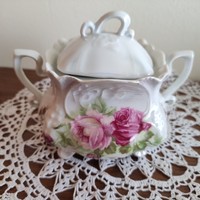 Art Nouveau, ruffled sugar bowl decorated with roses