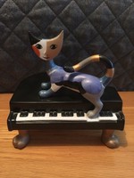 Goebel Rosina Wachtmeister Cat On Piano for elise zenél - nagy méret