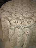 Dreamy antique ecru hand-crocheted huge floral bedspread with Art Nouveau features
