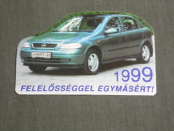 Kártyanaptár, Hungária biztosító, Opel Astra autó, 1999,   (3)