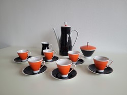 Mid century Német Freiberger GDR narancs fekete retro kávés mokkás készlet színes 6 személyes