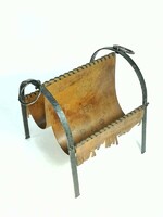 Western style vintage wrought iron and cowhide newspaper holder - 5223