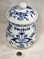 Hagymamintás német nagyméretű fedeles porcelán hagymatároló (Zwiebelmuster)