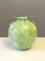 Italian Murano green and white glass design vase with 2 handles, 27 cm