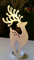 Fehér fém rénszarvasos gyertyatartó, függeszthető karácsonyi dekoráció, 16 cm magas