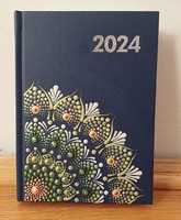 Hand painted 2024 deadline diary calendar green gold colors with mandala decoration b6 daily