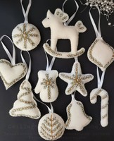 Christmas decoration decorated with embroidery and pearls, 10 pcs/set made of natural materials