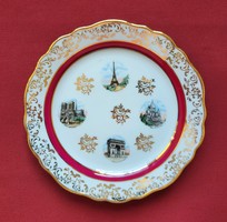 Limoges francia porcelán tányér Párizs nevezetességeivel arany mintázattal Paris szuvenír