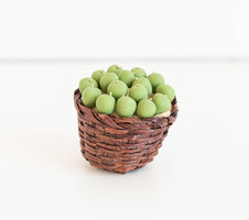 Vintage mini basket with green apples - doll furniture, doll house accessory, miniature, toy