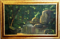 Forest interior with stream, also Signó, with frame 56 x 86 cm, oil on canvas