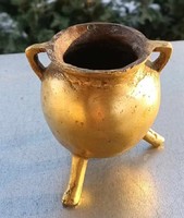 Antik vastagfalu bronz háromlábas edény