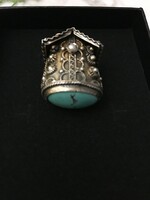 Wonderful antique turquoise stone gold plated silver pendant rarity