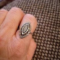 Antik ónix és markazitköves ezüst gyűrű