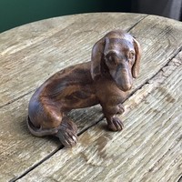 Old wooden carved dachshund dog figure