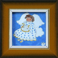 Kornelia Feher: musical angel - fire enamel - framed 18x18cm - artwork 10x10cm - 23/853