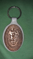 Retro advertising key holder artificial leather - copper plate - Tokajhegyalja mgtsz - Sátoraljaújhely wine according to the pictures
