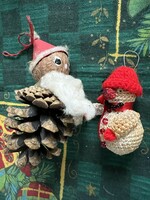 Santa and snowman vintage handmade Christmas tree ornaments