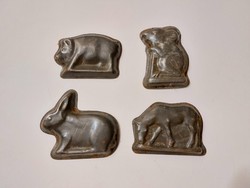 Régi cukrász kellék csokiöntő forma állatok nyuszi egér malac ló 4 db