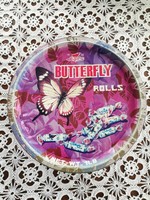 Retro kerek kínai cukorkás fémdoboz Butterfly