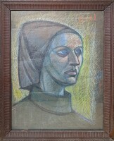 Modern female portrait, signed, in a frame (double-sided) marked 